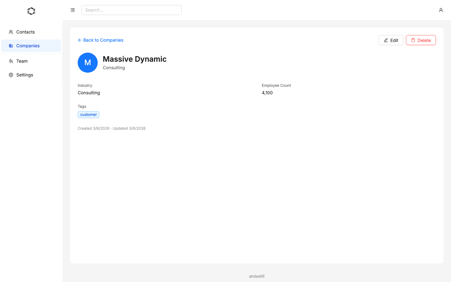 Driftwood CRM company profile with linked contacts