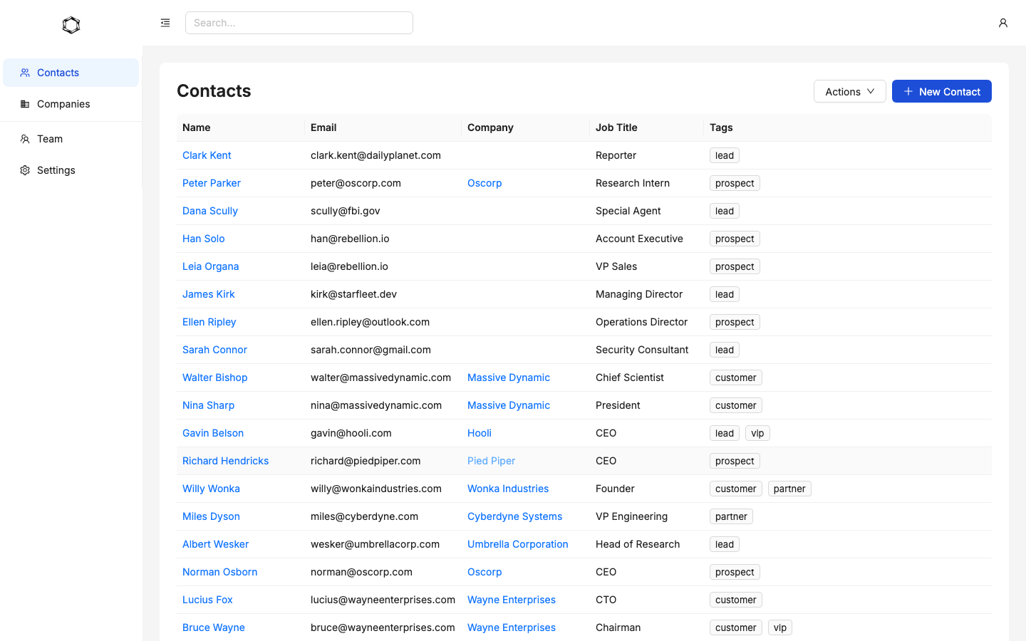 DriftwoodCRM contacts view